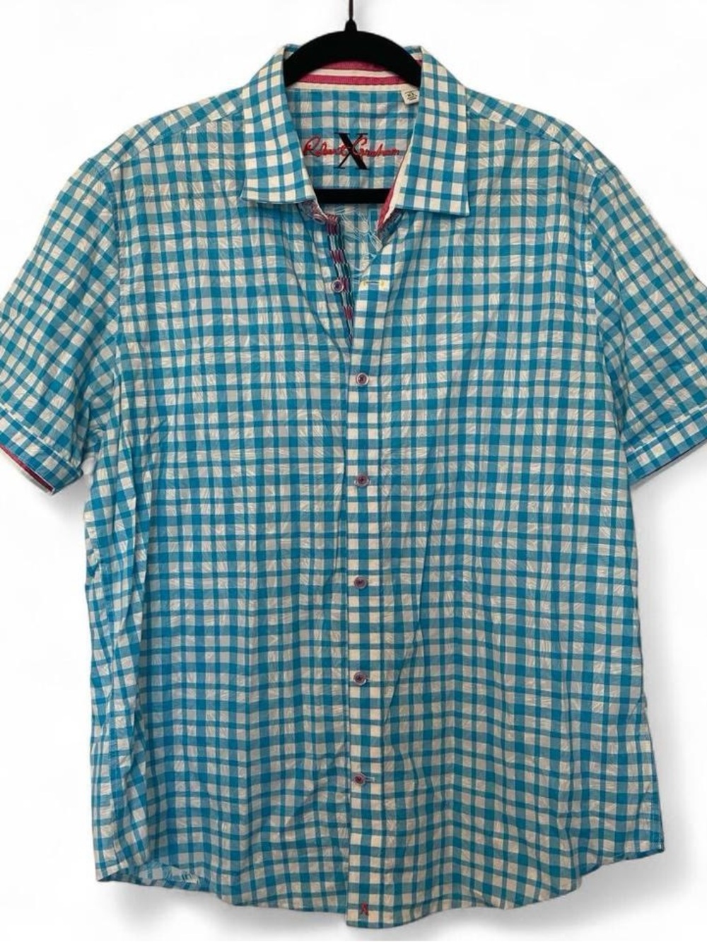 Robert Graham Short-Sleeve Button-Down in Teal and White Check